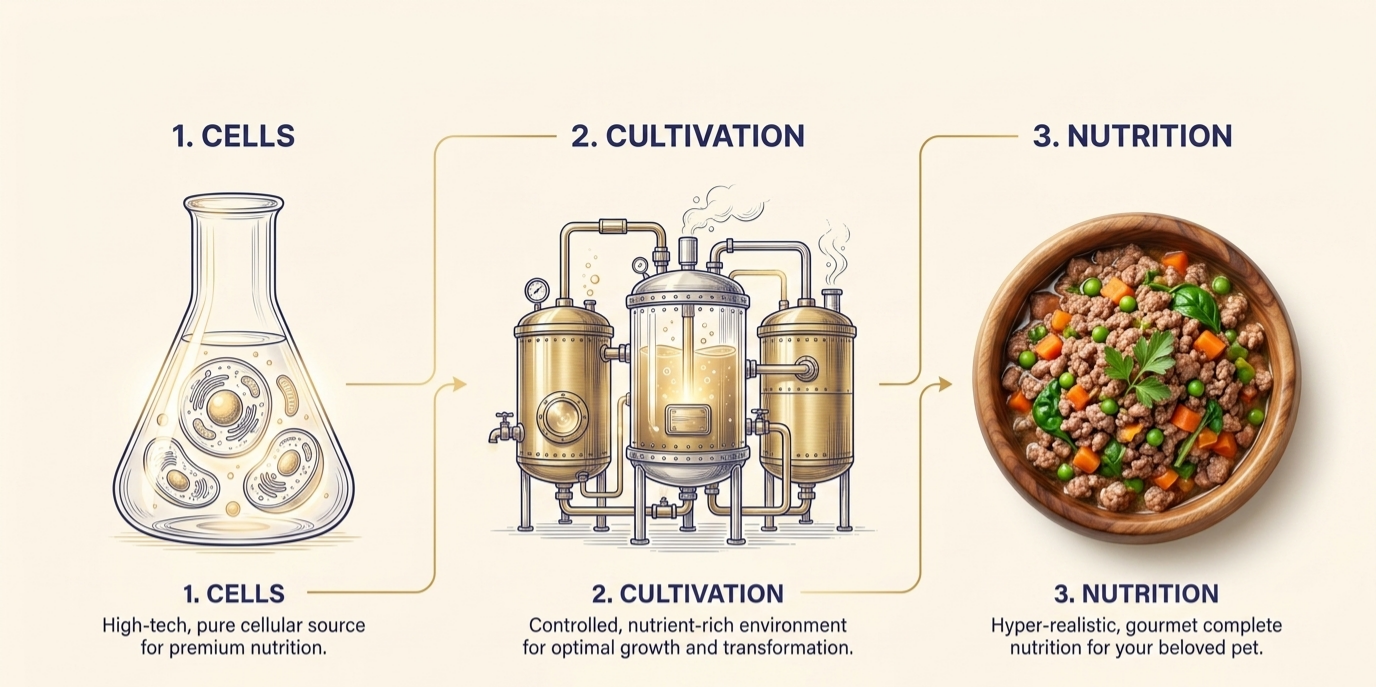 The cellular journey of Happy Petto: 1. Cells, 2. Cultivation, 3. Nutrition